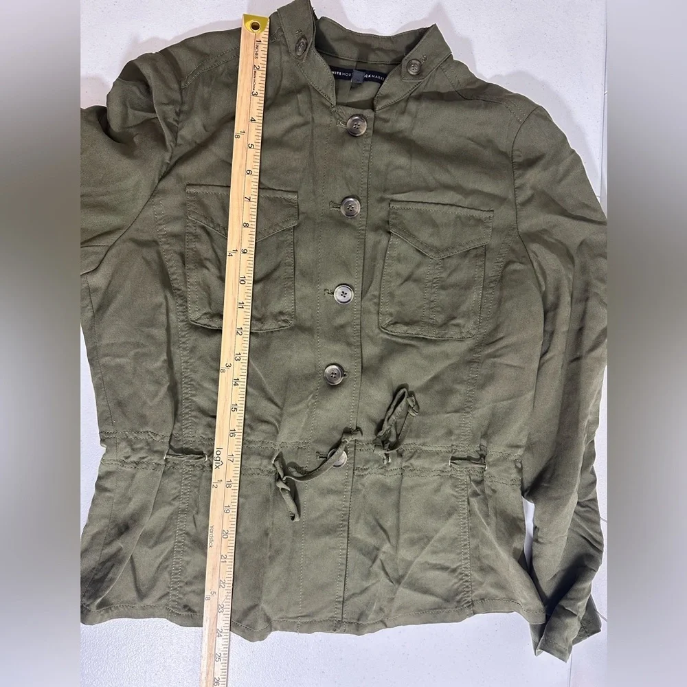White House Black Market Sz 6 Utility Jacket Shirt Army Green Roll Tab Sleeves